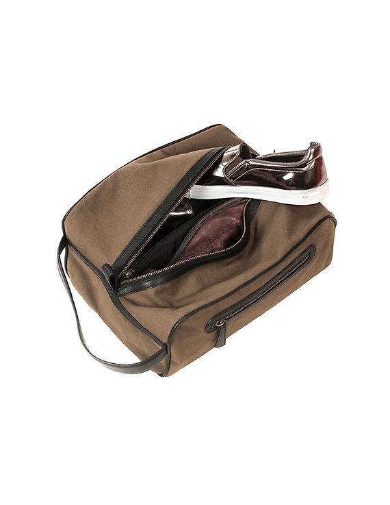 Upbeat Men's Shoe Kit Bag (Army Green Canvas &amp; Black Leather)-3