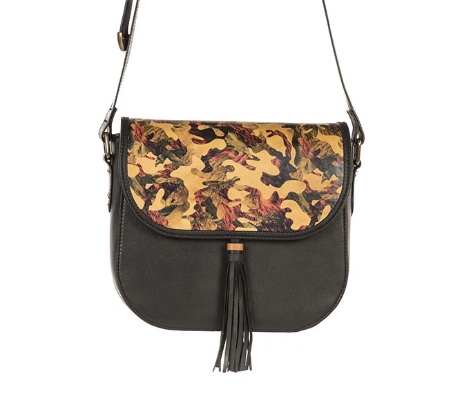 Fauna Sling Bag (Charcoal Black with Printed Flap)-FUN94d