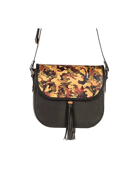 Fauna Sling Bag (Charcoal Black with Printed Flap)-FUN94d