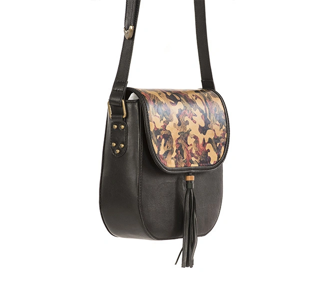 Fauna Sling Bag (Charcoal Black with Printed Flap)-1