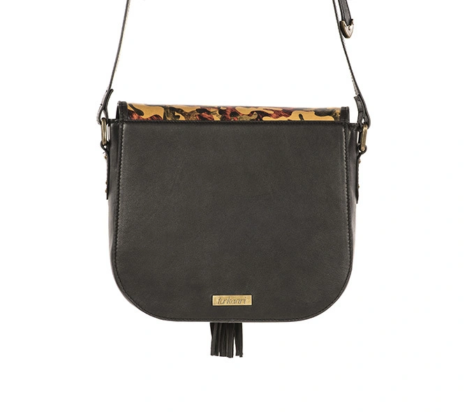 Fauna Sling Bag (Charcoal Black with Printed Flap)-2