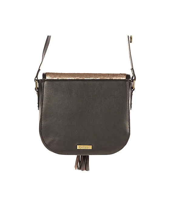 Fauna Sling Bag (Chocolate Brown with Sequins flap)-2