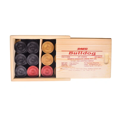 Synco Bulldog Carrom Coins in Wooden Box  (Design May Vary)-1 Unit-1