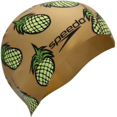 Speedo Junior Slogan Print Tropical Swim Cap-Gold-JR-2