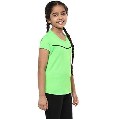 Berge Girls Instadry Round Neck Tee Shirt-10-Neon Green-1