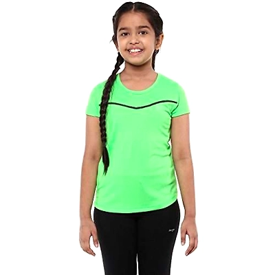 Berge Girls Instadry Round Neck Tee Shirt-12-Neon Green-2