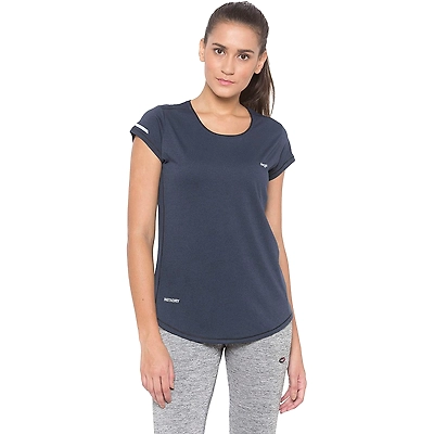 Berge Ladies Round Neck Melange T Shirt Sports Yoga Casual Party-L-Navy-3