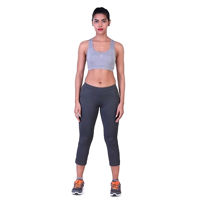 LAASA SPORTS WOMEN'S JUST-DRY SPACE DYED GREY MELANGE CAPRI WITH INSERT POCKETS-GREY-L-2