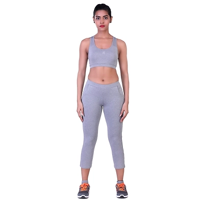 LAASA SPORTS WOMEN'S JUST-DRY SPACE DYED GREY MELANGE CAPRI WITH INSERT POCKETS-L-LIGHT GREY-2