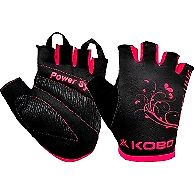KOBO LADIESEXERCISE WEIGHT LIFTING GRIPPY HAND PROTECTOR PADDED GYM &amp; FITNESS GLOVES-BLACK PINK-XL-1