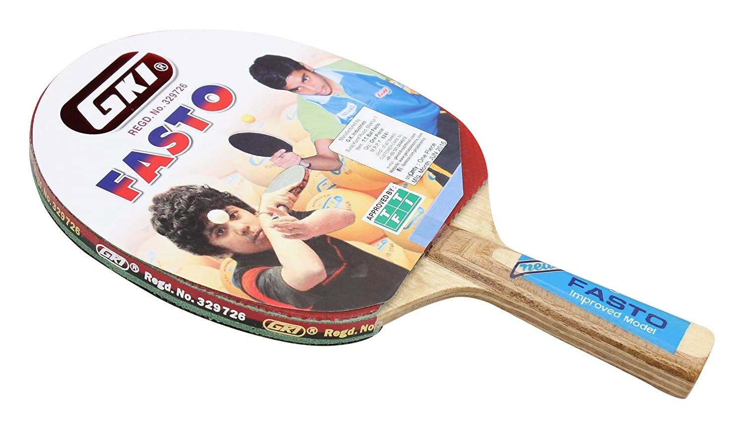 GKI Fasto Table Tennis Bat: Fast Blade with ITTF Authorized Rubber and Flared Handle-1 Unit-1