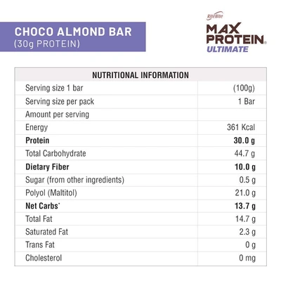 Ritebite Max Protein Ultimate Bars 1200g - Pack Of 12 (100g X 12)-CHOCO ALMOND-100 g-2