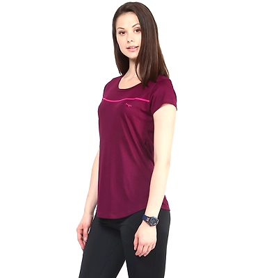 Berge Women Regular Fit T Shirt-WINE-XL-1