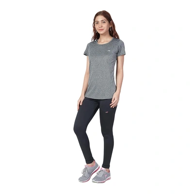 Berge' Ladies Round Neck Melange Long T Shirt Sports Yoga Casual Party Gym-Dark Grey Melange-XL-1