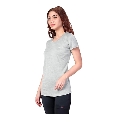 Berge' Ladies Round Neck Melange Long T Shirt Sports Yoga Casual Party Gym-LGREY MELANGE-L-2