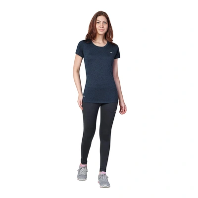 Berge' Ladies Round Neck Melange Long T Shirt Sports Yoga Casual Party Gym-Navy Melange-XL-1
