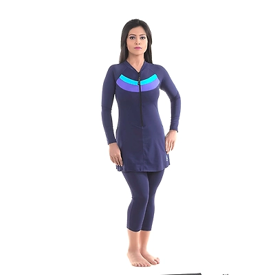 Attiva Ladies Front Zipper Swimwear with Full Sleeves &amp; 3/4th Tights-5919