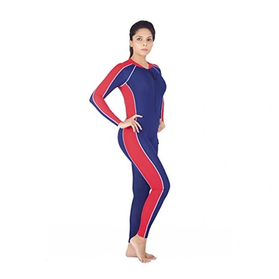 Attiva Unisex Skating Suit Full Sleeves Full Length Swim Costumes-NAVY/RED-44-2