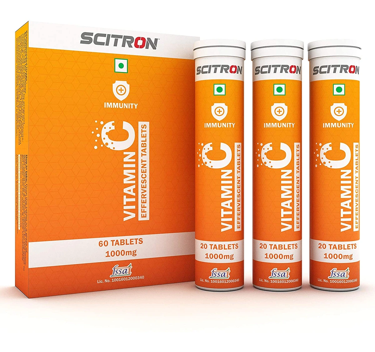Scitron Vitamin C 1000 Mg 60 Effervescent Tablets Orange Total Sports Fitness