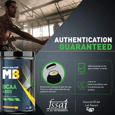 BCAA 6000- MuscleBlaze BCAA 6000 | Vegan BCAAs | 2:1:1 (Watermelon, 0.88 lbs / 400g, 50 Servings)-400 gms-TANGY ORANGE-4