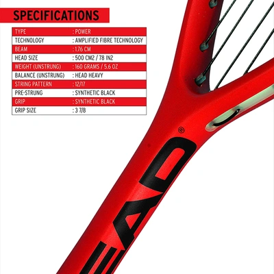 Head Cyber Tour Squash Racquet (colour May Vary)-RED-Full Size-1 unit-2