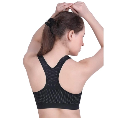 LAASA SPORTS Medium Impact Cotton Non Wired Sports Bra with Removable Pads-BLACK-M-1