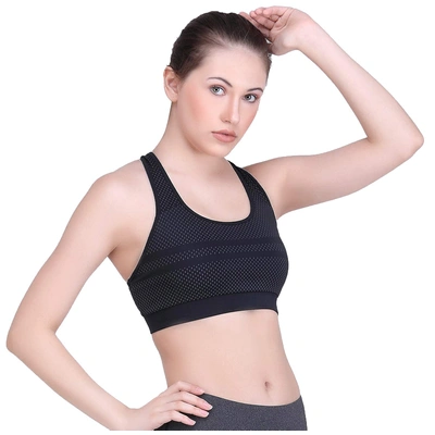 LAASA SPORTS Medium Impact Cotton Non Wired Sports Bra with Removable Pads-BLACK-M-3