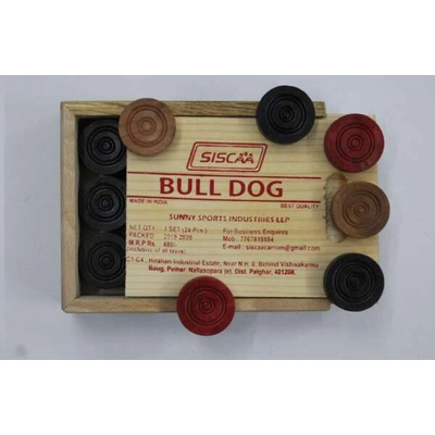 Synco Bulldog Carrom Coins in Wooden Box  (Design May Vary)-32466