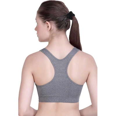 LAASA SPORTS Medium Impact Cotton Non Wired Sports Bra with Removable Pads-M-GREY MELANGE-1