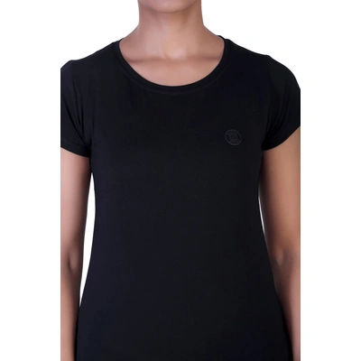 Laasa Solid Women Round Neck Black T-Shirt-BLACK-3XL-3