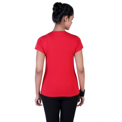 Laasa Solid Women Round Neck Black T-Shirt-RED-3XL-2
