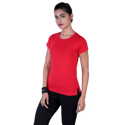 Laasa Solid Women Round Neck Black T-Shirt-RED-XL-1