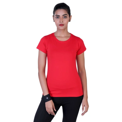 Laasa Solid Women Round Neck Black T-Shirt-RED-XL-3