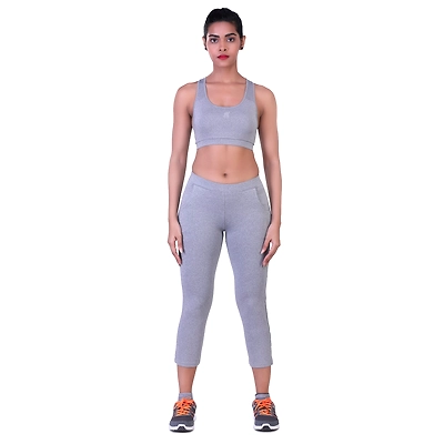 LAASA SPORTS WOMEN'S JUST-DRY SPACE DYED GREY MELANGE CAPRI WITH INSERT POCKETS-M-LIGHT GREY-2