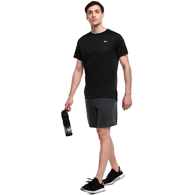 Reebok Mesh Round Neck Solid / Plain T-Shirt for Men-BLACK-L-2