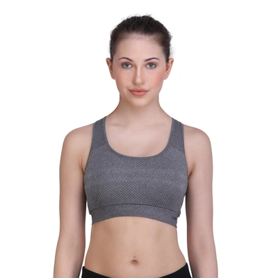 LAASA SPORTS Medium Impact Cotton Non Wired Sports Bra with Removable Pads-GREY MELANGE-XL-2