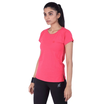 Laasa Solid Women Round Neck Black T-Shirt-Coral Pink-5XL-2