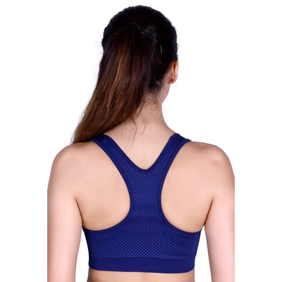 LAASA SPORTS Medium Impact Cotton Non Wired Sports Bra with Removable Pads-L-NAVY BLUE-1