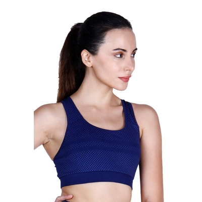 LAASA SPORTS Medium Impact Cotton Non Wired Sports Bra with Removable Pads-L-NAVY BLUE-2