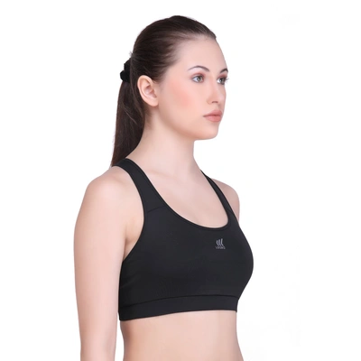LAASA SPORTS Medium Impact Cotton Non Wired Sports Bra with Removable Pads-Black-M-1