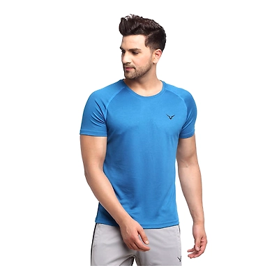 INVINCIBLE MEN'S SOLID TRAINING T-SHIRT-L-TEAL-1