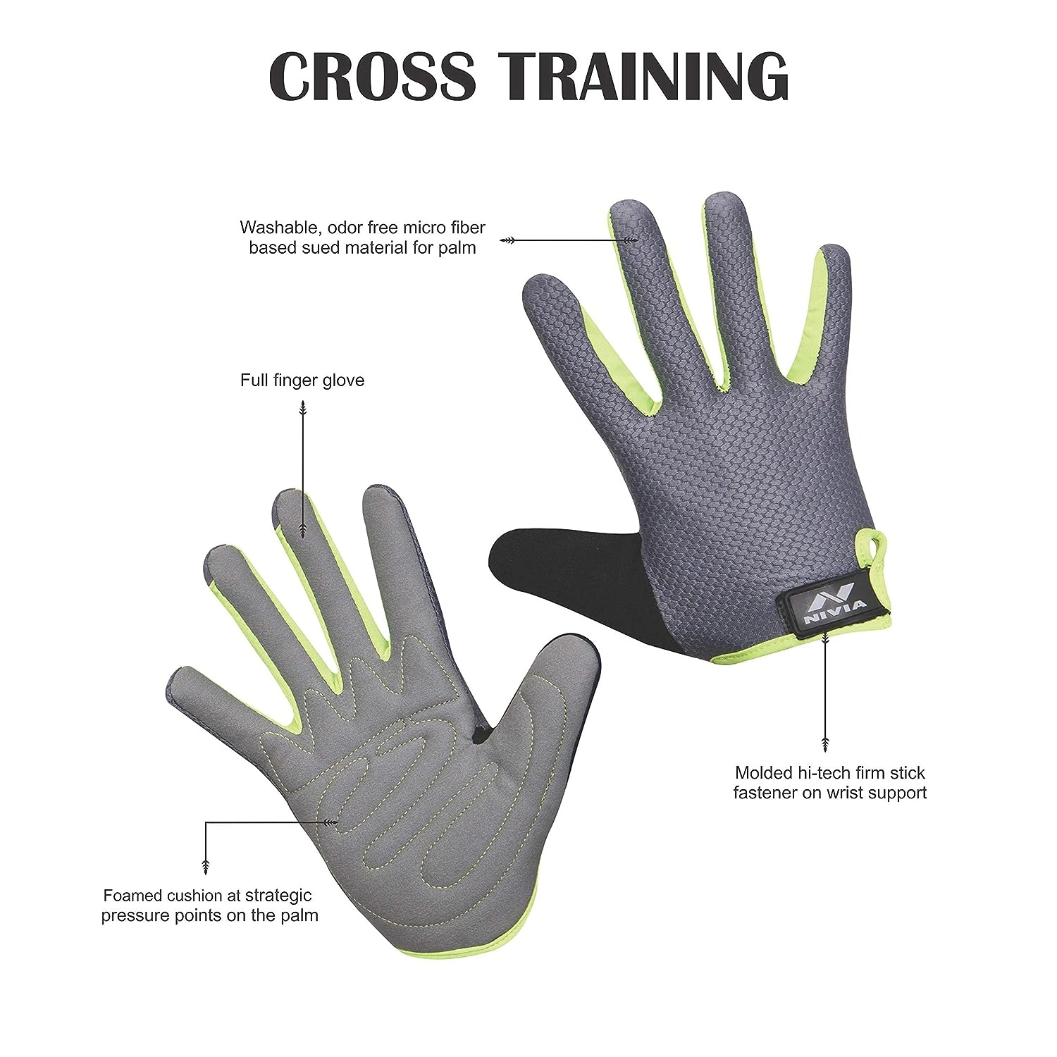 NIVIA Men Cross Training Basic Glove-GREY - GREEN-L-6