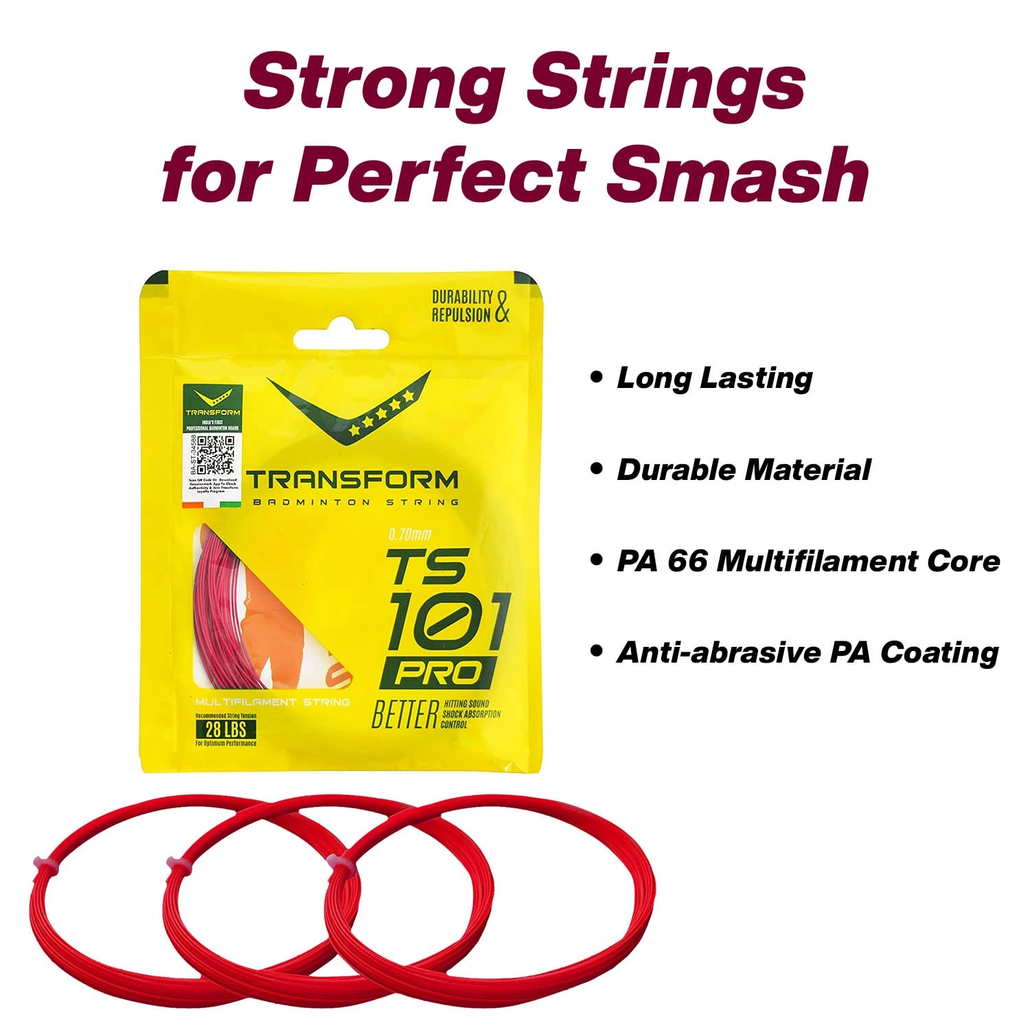 Transform String 101 Pro Badminton String (1 Pcs)-RED-3