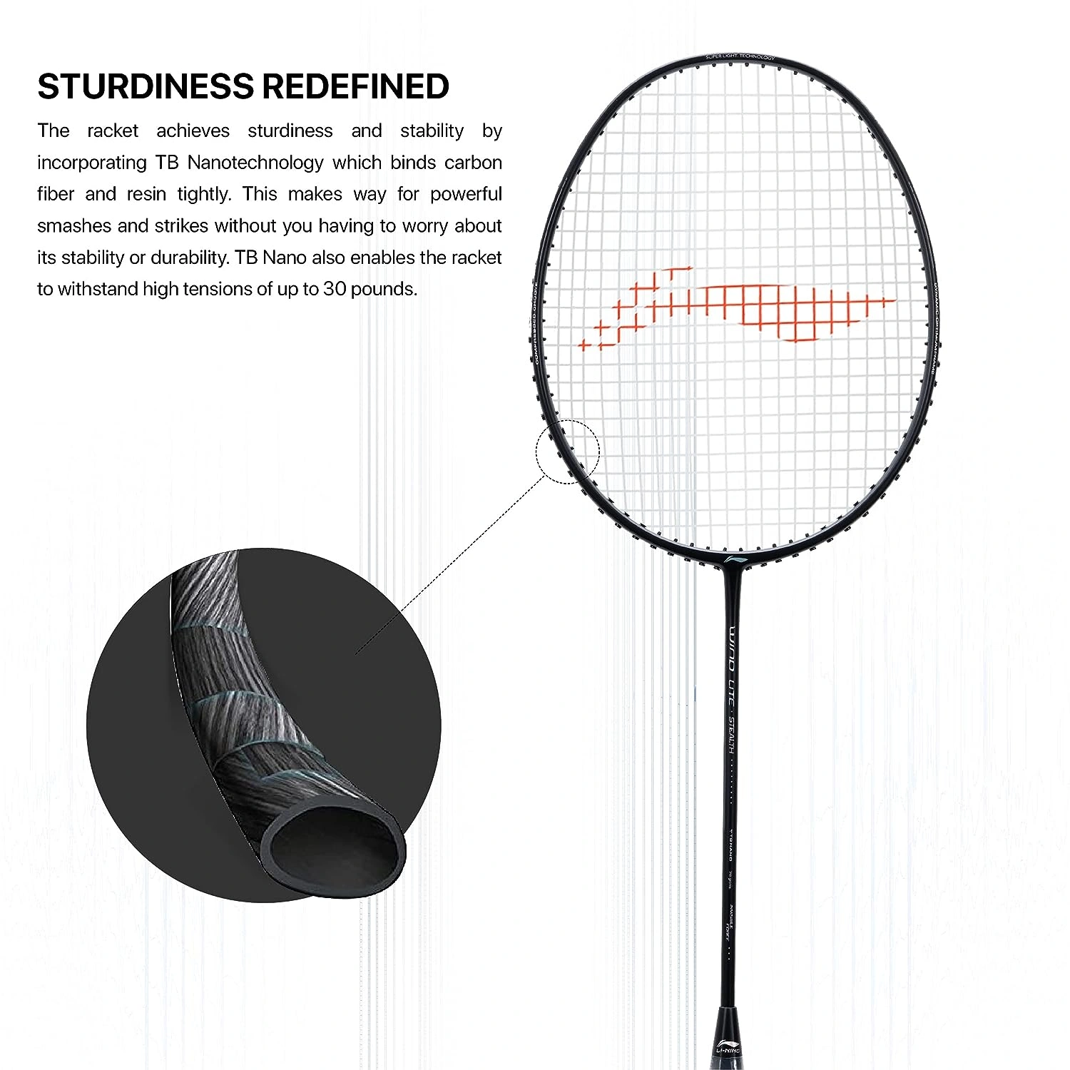 Li-Ning Wind Lite Stealth Carbon Fibre Badminton Racquets-78 G-BLACK-GREY-BLACK-2