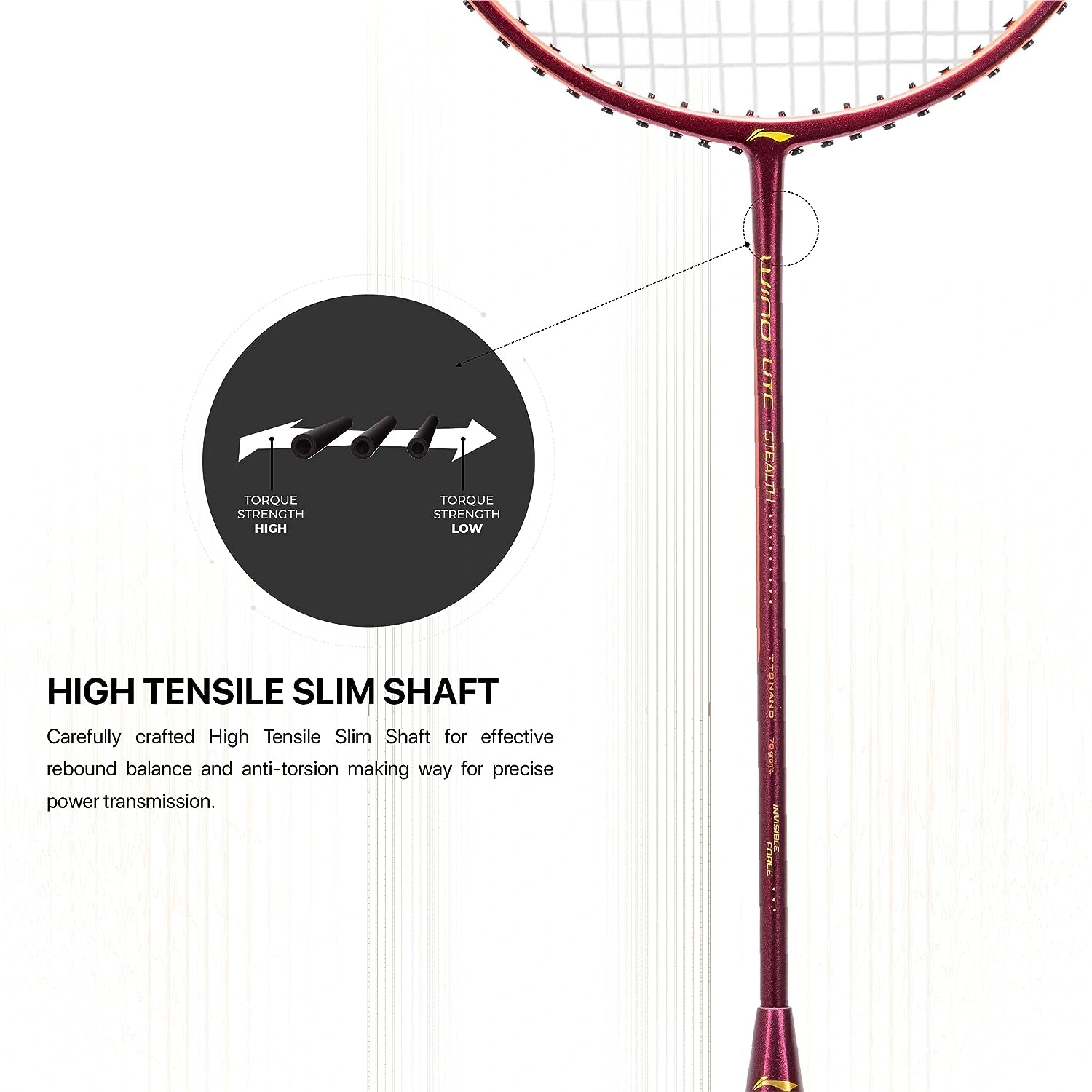 Li-Ning Wind Lite Stealth Carbon Fibre Badminton Racquets-78 G-WINE/ORANGE RED-6