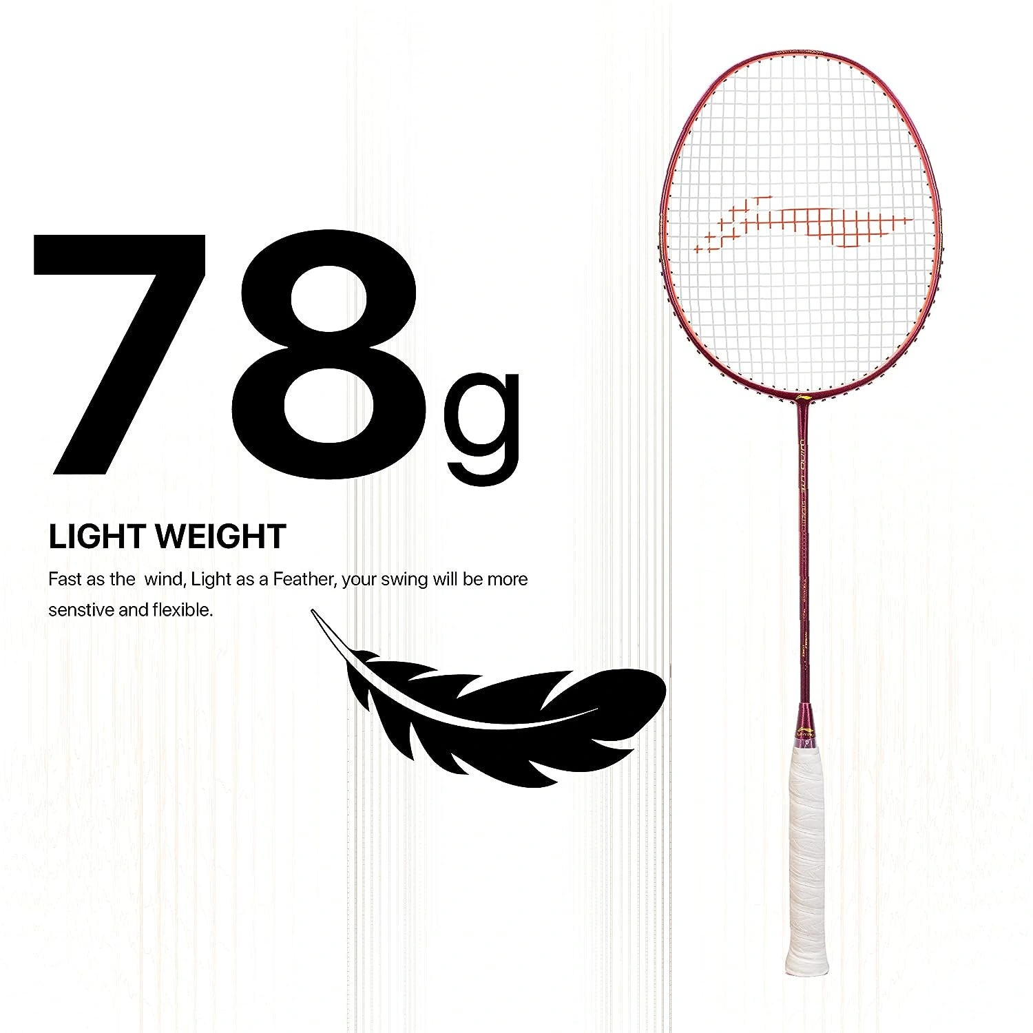 Li-Ning Wind Lite Stealth Carbon Fibre Badminton Racquets-78 G-WINE/ORANGE RED-8