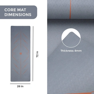 TEGO CORE Yoga Mat with GuideAlign & Yoga Mat Holder Bag - GREY BRICK, 8 MM