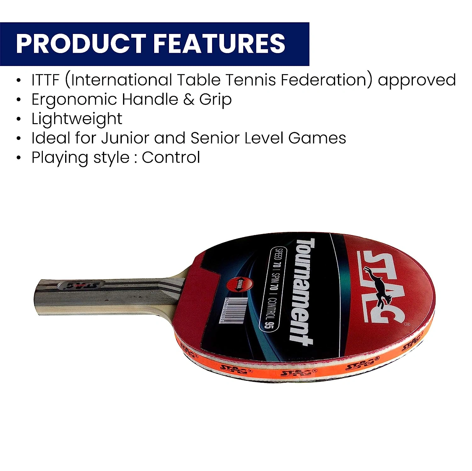 STAG Beginner ITTF Approved Rubber Tournament Table Tennis Bat-1 Unit-2