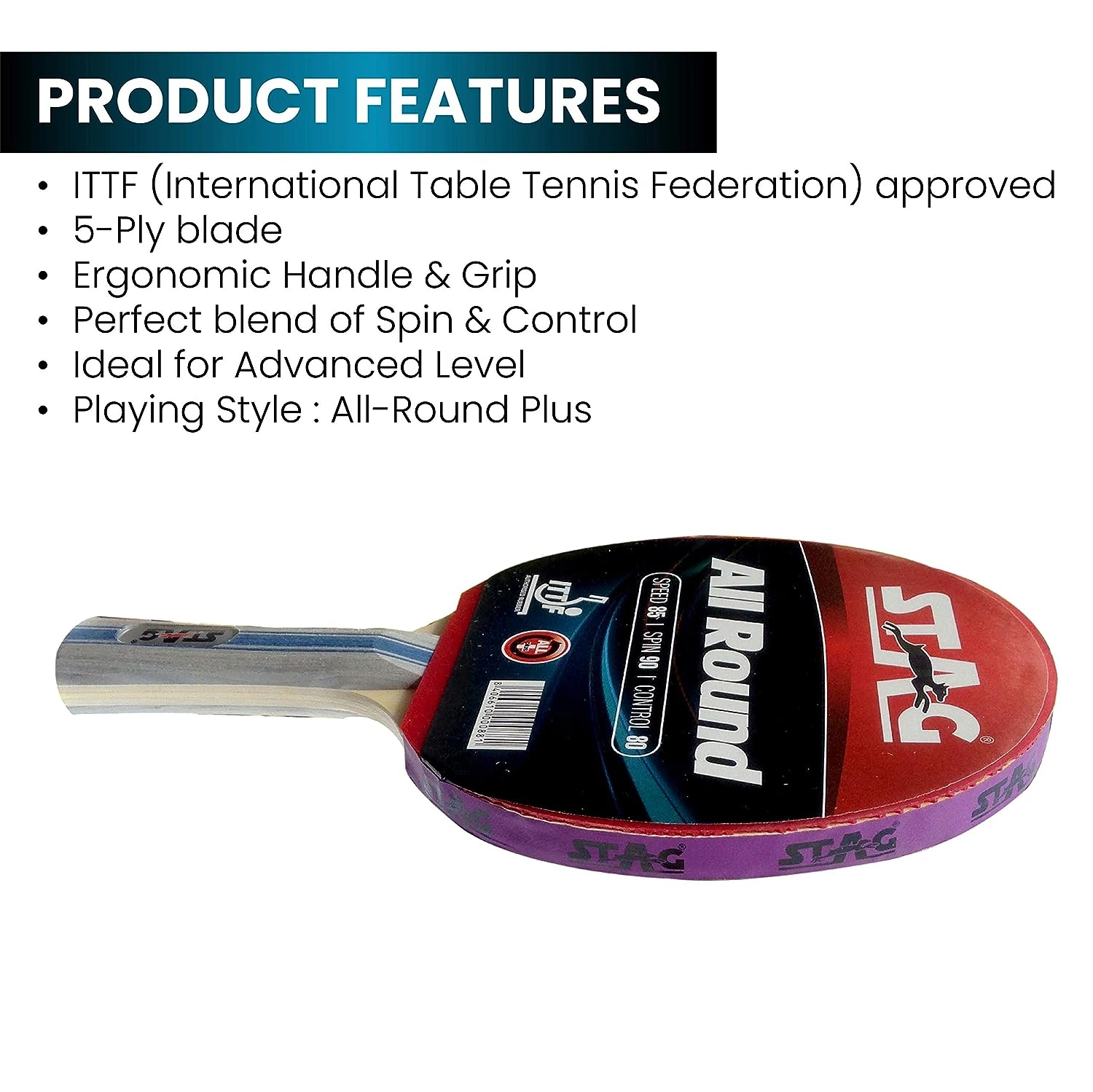 STAG ITTF Approved Rubber All Round Advanced Table Tennis Racquet-1 Unit-1