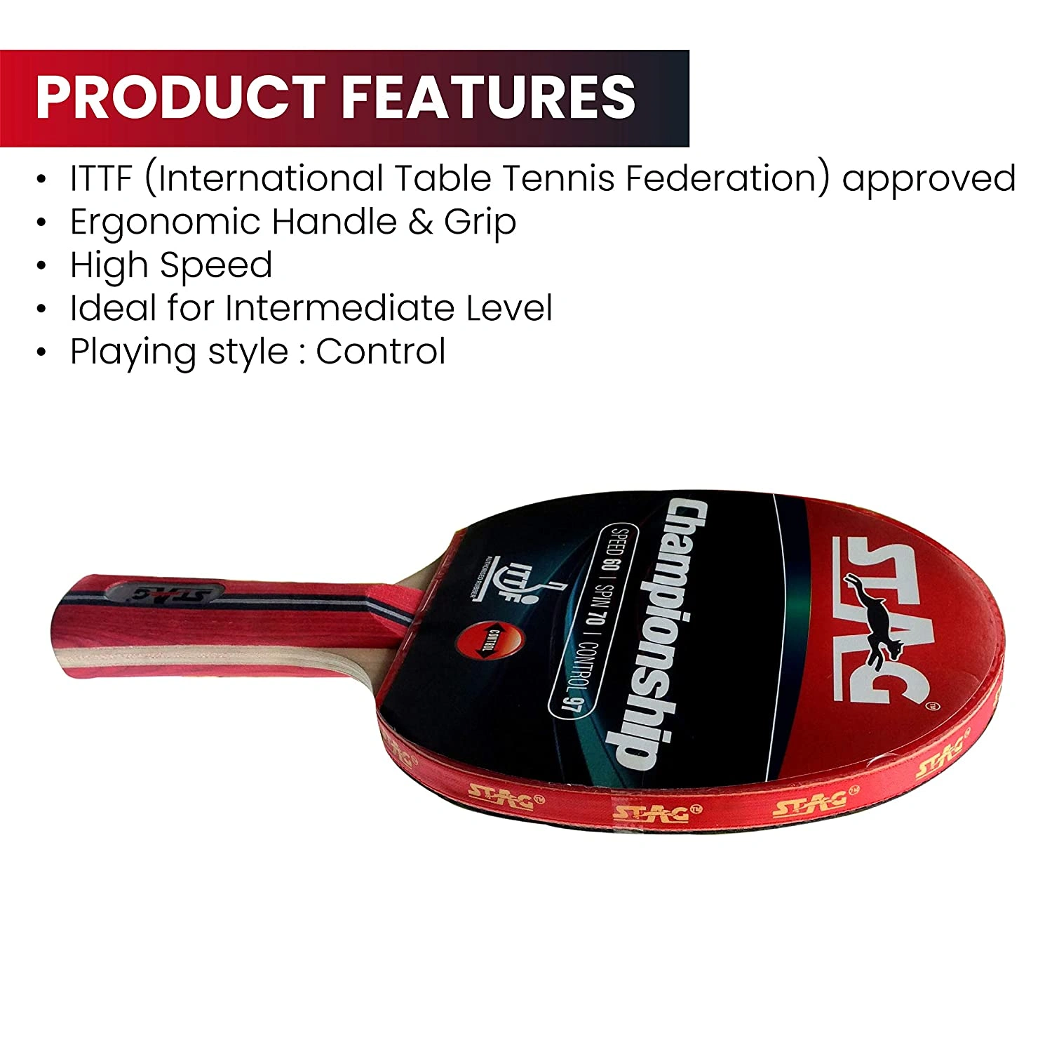 STAG Championship ITTF Approved Rubber Intermediate Table Tennis Bat-1 Unit-1